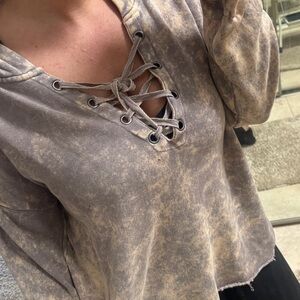 Wild pearl oversized Lace-Up Tie-Dye Women sweater